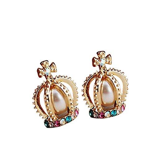 Suppion 1 Pair Crown Pearl Rhinestone Cross Lovely Retro Stud Earrings