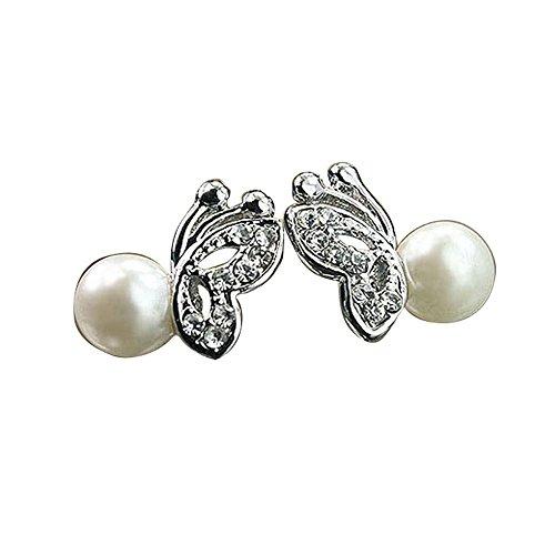 Suppion 1 Pairs Cute Pearl Rhinestones Butterfly Earrings Ear Stud