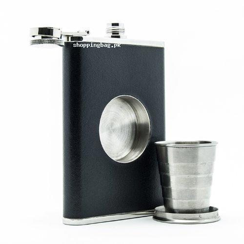 Shot Flask (Leather Wrapping) with Collapsible Shot Glass