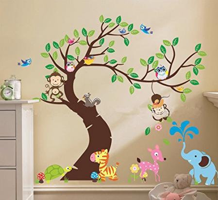 The owl monkey paradise" Lovely blooms zoo nursery children s room decorative wall stickers Kids Vinyl Sticker Home Decoration