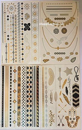 4 Sheets of Metallic Temporary Tattoos by Twink Designs