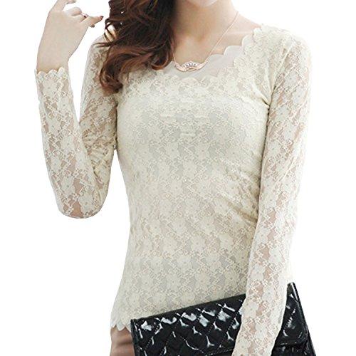 Women Floral Lace Embroidery Pullover Long Sleeve Tops
