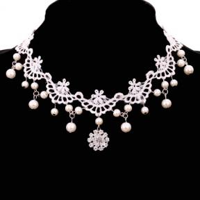 White Lace Flower Necklace with Pearl Crystal
