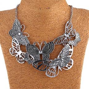 Hollow Out Butterfly Antique Silver Festoon Bib Choker Collar Necklace
