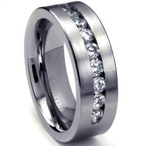 Men's Titanium ring wedding band with 9 large Channel Set