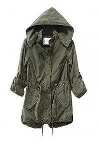 Vedem Women s Hooded Drawstring Military Jacket Parka Coat Army Green (L)