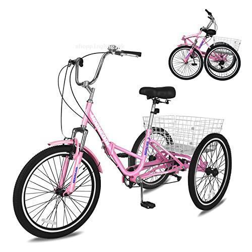 7 Speed Adult Folding Tricycles Trikes, Size: 24" Tire 7-Speed - Color: Warm Pink
