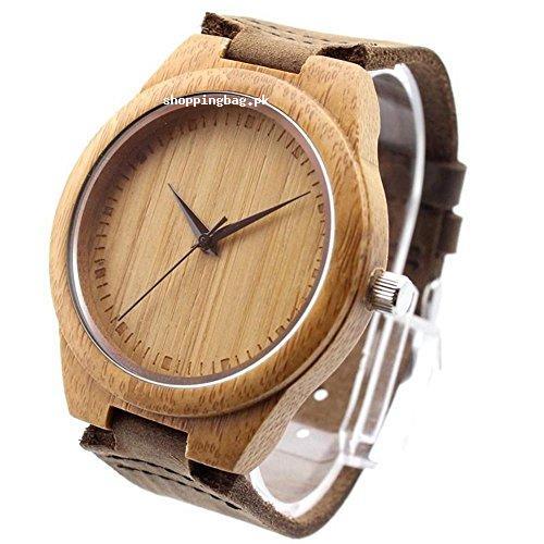 Ideashop Bamboo Wooden Watch With Genuine Cowhide Leather