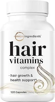 Micro Ingredients Hair Growth Vitamins for Women & Men, 120 Capsules | 14-in-1 Formula with Biotin, Collagen, Keratin, Saw Palmetto & More | Thicker, Fuller, Nourishes Thinning & Loss Hair Support