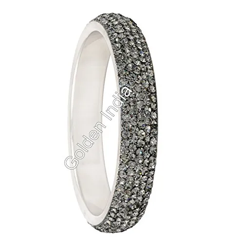 Crystal Brass Bracelet Bangle 5-Rows Slip On by Avx Fashion Many Colors (Silver Grey-L)