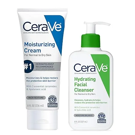 CeraVe Hydrating Skin Care Set, 8oz Moisturizing Cream & 8oz Hydrating Facial Cleanser, Ceramides + Hyaluronic Acid Moisturizer and Face Wash, Accepted by National Eczema Association