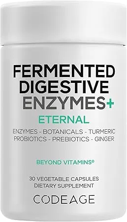 Codeage Fermented Digestive Enzymes Supplement - 14 Digestive Enzymes, Probiotics, Prebiotics, Fermented Botanicals, Plant-Based Multi Pancreatic Enzymes - 1 Capsule a Day - 30 Capsules Codeage Fermented Digestive Enzymes Supplement - 14 Digestive Enzymes, Probiotics, Prebiotics, Fermented Botanicals, Plant-Based Multi Pancreatic Enzymes - 1 Capsule a Day - 30 Capsules