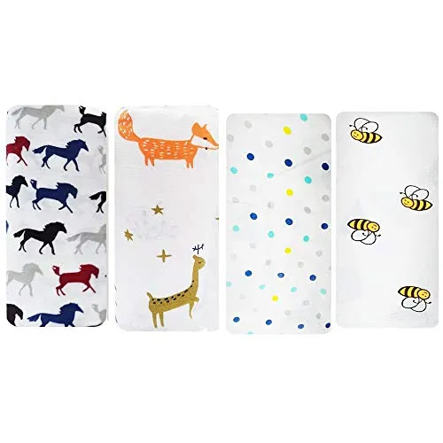 Rajlinen Muslin Swaddle Blankets - Unisex Swaddle Wrap Soft Silky 100% Muslin Cotton Swaddle Blanket for Baby, Newborn Gifts, Infant Shower Items Large 47 x 47 inches, Set of 4 - Rock Star
