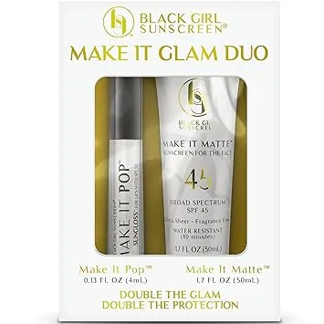 Black Girl Sunscreen β Face & Lip Sunscreen Make It Glam Duo β 1 SPF 45 Make it Matte Clear Sunscreen for Face & 1 Make it Pop SPF 50 Sungloss for Protected Poppin Lips, White Black Girl Sunscreen β Face & Lip Sunscreen Make It Glam Duo β 1 SPF 45 Make it Matte Clear Sunscreen for Face & 1 Make it Pop SPF 50 Sungloss for Protected Poppin