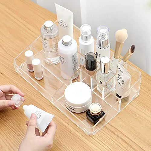 Sooyee Clear Makeup Organizer,9 Spaces Vanity Organizer Cosmetic Display Cases for Lipstick,Makeup Brushes and Skin Care Products,Plastic Makeup Storage Sooyee Clear Makeup Organizer,9 Spaces Vanity Organizer Cosmetic Display Cases for Lipstick,Makeup Brushes and Skin Care Products,Plastic Makeup Storage