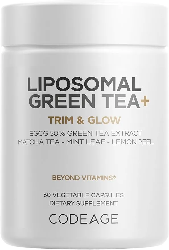 Codeage Liposomal Green Tea+ EGCG 50% Green Tea Extract, Organic Matcha Green Powder, Peppermint Leaf, Lemon Peel, Liposomal Delivery - Vegan Pils Supplement - Non-GMO - 60 Capsules Codeage Liposomal Green Tea+ EGCG 50% Green Tea Extract, Organic Matcha Green Powder, Peppermint Leaf, Lemon Peel, Liposomal Delivery - Vegan Pils Supplement - Non-GMO - 60 Capsules