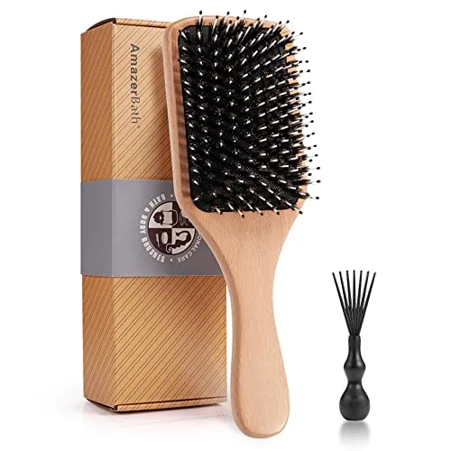 AmazerBath Wooden Paddle Brush, Boar Bristle Hair Brush for Women Men, Wooden Brush for Thick Hair, Strengthen and Detangle Hair, Reduce Hair Loss, Massage Scalp, Gift Box and Cleaning Tool Included AmazerBath Wooden Paddle Brush, Boar Bristle Hair Brush for Women Men, Wooden Brush for Thick Hair, Strengthen and Detangle Hair, Reduce Hair Loss, Massage Scalp, Gift Box and Cleaning Tool Included
