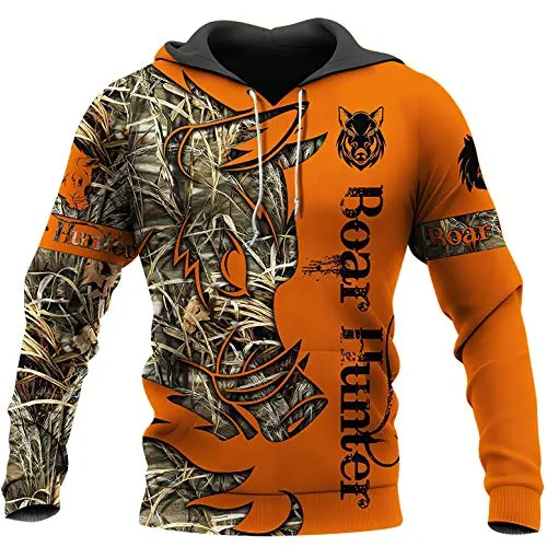 Chiclook Cool Hunting Camo Hoodies Sweatshirt Fashion Pullover Streetwear, Boar Hunter, 2XL