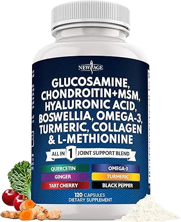 Glucosamine Chondroitin, MSM, Turmeric Curcumin, Collagen, Hyaluronic Acid, Omega 3 – Joint Health Supplement for Men & Women – 120 Count