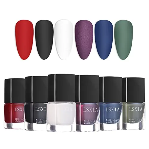 LSxia 6 Colors Matte Nail Polish Set, Matte Finish Velvet Nail Polish Mist Effect Nail Polish Kit, Waterproof Long-Lasting Fall Winter Nail Polish Nail Art Holiday Gift 6 ml/ Bottle -#C LSxia 6 Colors Matte Nail Polish Set, Matte Finish Velvet Nail Polish Mist Effect Nail Polish Kit, Waterproof Long-Lasting Fall Winter Nail Polish Nail Art Holiday Gift 6 ml/ Bottle -#C