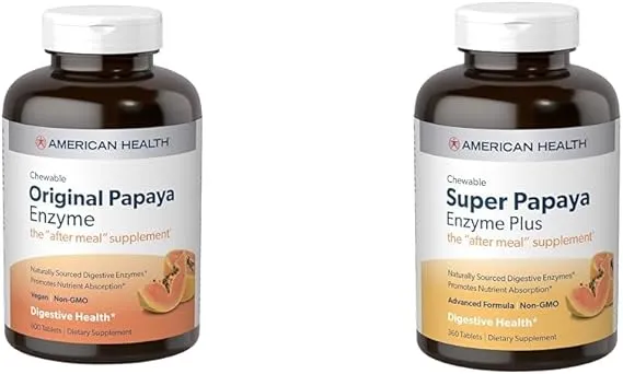 American Health Papaya Digestive Enzyme Chewable Tablets Bundle - Original 600 Count and Super Plus 360 Count American Health Papaya Digestive Enzyme Chewable Tablets Bundle - Original 600 Count and Super Plus 360 Count