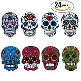 Netany 24-Pack Sugar Skull Magnets with Refrigerator Magnets - Magnetic Pins, Dia de los Muertos | Day of the Dead, Full Color, Calavera, Death s Head Style, Mini Size About 1   ( 3 Set )