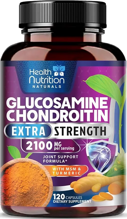 Glucosamine Chondroitin 2100mg - 3X Strength Joint Support Supplement with MSM, Glucosamine Sulfate, Turmeric, Boswellia, Quercetin for Cartilage, Flexibility & Mobility, Bottled in USA, 120 Capsules