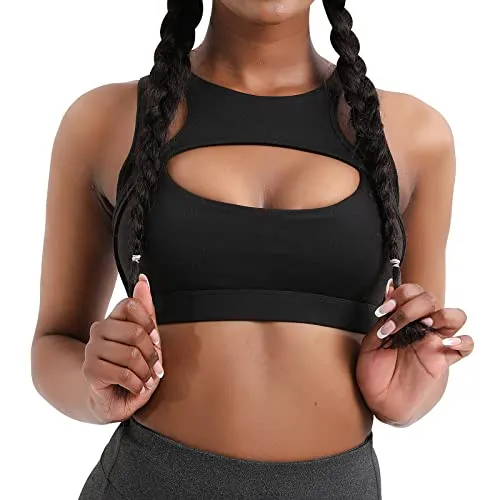 Sexy Gym Bras for Women Cutout Supportive Comfy Push Up Workout Cute Sports Yoga Bra High Impact (L, Black) Sexy Gym Bras for Women Cutout Supportive Comfy Push Up Workout Cute Sports Yoga Bra High Impact (L, Black)