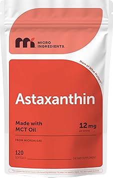 Micro Ingredients Astaxanthin 12mg Per Serving with MCT Oil, 120 Softgels