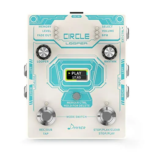 Donner Circle Looper Pedal, Stereo Guitar Looper Pedal, 40 Slots 160 mins Loop Pedal with Drum Machine 100 Drum Grooves, Tap Tempo, Fade Out Donner Circle Looper Pedal, Stereo Guitar Looper Pedal, 40 Slots 160 mins Loop Pedal with Drum Machine 100 Drum Grooves, Tap Tempo, Fade Out