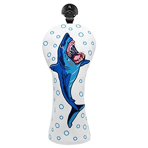 Big Shark Golf Hybrid Rescue Club Head Cover Headcover - White PU Leather Golf Club Protective Case for Golf Clubs - Interchangeable # 2 3 4 5 6 UT Utility Woods Head Cover fits Mizuno, Taylormade