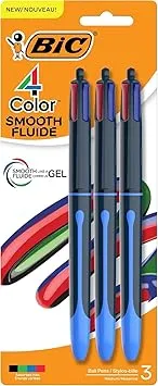BIC 4 Color Smooth Retractable Ballpoint Pen, 1.0 mm Point for Smooth Ink Flow, 3-Count Pack in Assorted Ink Colors