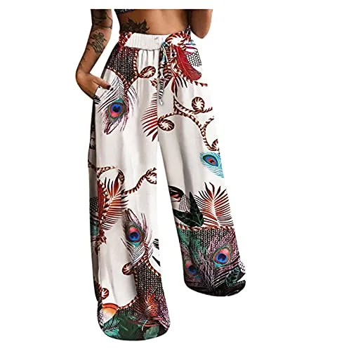 haoricu Palazzo Pants for Women High Waist, Women's Wide Leg Palazzo Pants Yoga Harem Boho Clothing Indian Beach Casual Pants White haoricu Palazzo Pants for Women High Waist, Women's Wide Leg Palazzo Pants Yoga Harem Boho Clothing Indian Beach Casual Pants White
