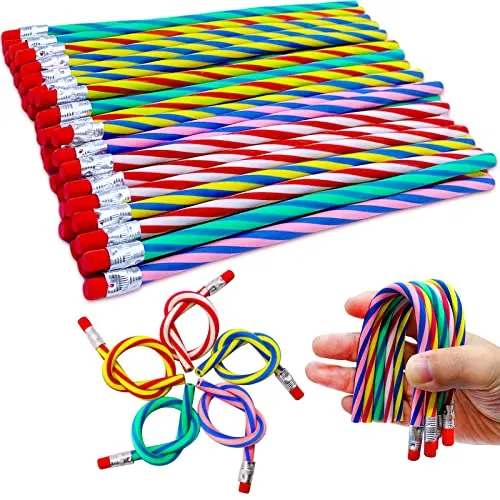 Blvochnnt 35 Pcs 7 Inch Flexible Soft Pencils,Magic Bend Pencils,Colorful Stripe Soft Pencils for Valentine's Day,Children and Students,Classroom Gifts,Back to School Supplies