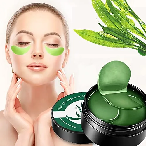 Seaweed Tightening Eye Mask, Anti-Wrinkle Hydrating Eye Patches, Green Seaweed Crystal Eye Mask, Under Eye Patches for Puffy Eyes, Reduce Wrinkles Under Eye Bags (60pcs)
