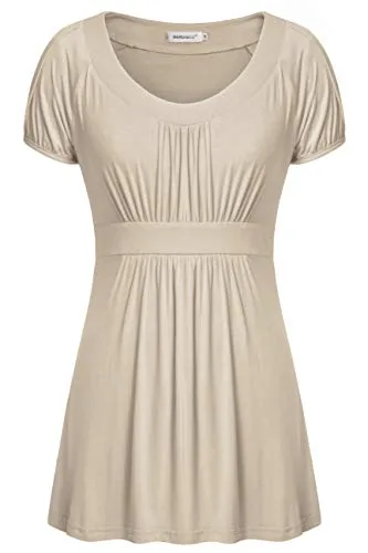 Helloacc Dressy Tops for Women,Round Neck Swing Maternity Tops and Blouses Cute Spring Clothing Ladies Tops Business Casual Puff Short Sleeve Empire Waist Shirts Jeans Pants XL 2022 Fashionable Beige
