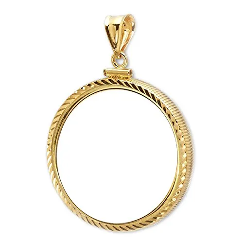 Flintski Jewelry 14k Gold 13mm Gold Dollar Diamond Cut Coin Bezel Frame Mount 13.08mm x 1.02mm