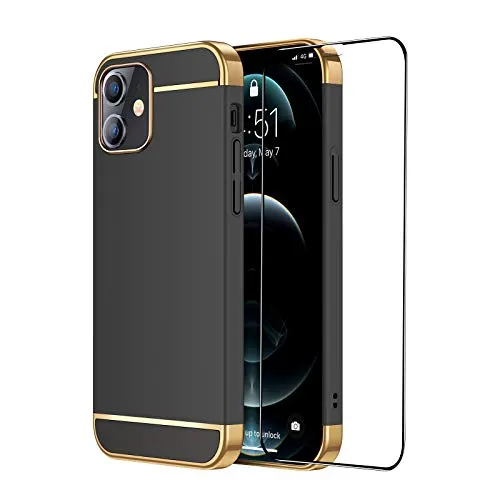 CROSYMX Slim Fit Compatible with iPhone 12 Case, Designed for iPhone 12 Pro Case with [1 x Screen Protector] Shockproof Drop Protection Hard Cover 5G (6.1 inch) 2020 - Black