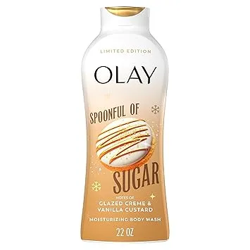 Olay Body Wash for Women, Hydrating & Moisturizing, Holiday Edition, With Plant Based Cleansers, B3 Complex, For All Skin Types, Spoonful of Sugar with Glazed Crème & Vanilla Custard Scent, 22 fl oz Olay Body Wash for Women, Hydrating & Moisturizing, Holiday Edition, With Plant Based Cleansers, B3 Complex, For All Skin Types, Spoonful of Sugar with Glazed Crème & Vanilla Custard Scent, 22 fl oz