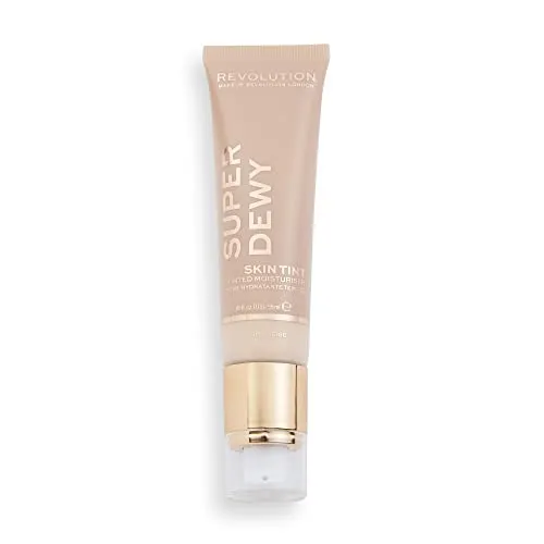 Revolution Superdewy Tinted Moisturiser, Light Coverage Makeup, Evens Skin Tone, Light Beige, 1.85fl.oz/55ml