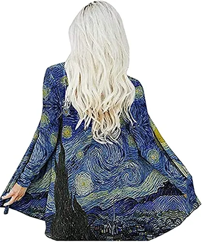 Oil Painting Shirt Van Gogh Gift Starry Night Long Open Front Cardigans for Women Long Sleeve Clothing Lightweight Sweater Oil Painting Shirt Van Gogh Gift Starry Night Long Open Front Cardigans for Women Long Sleeve Clothing Lightweight Sweater
