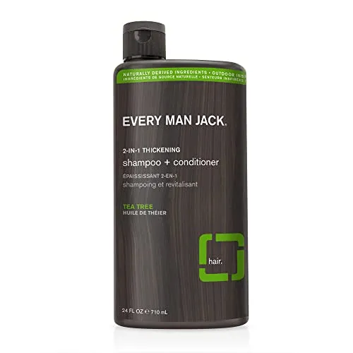 Every Man Jack 2-in-1 Thickening Shampoo + Conditioner - Thicken, Cleanse, and Hydrate Hair with Coconut, Aloe, and Tea Tree Oil - Naturally Derived and No Harmful Chemicals - 24oz -1 Bottle