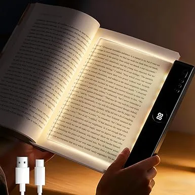 Book Light, Rechargeable Clear LED Flat Book Lights for Reading in Bed at Night with 3 Colors & Timer, 2026 Upgraded Dimmable Panel Plate Book Lamp Full Page Light, Bookish Gifts for Book Lovers