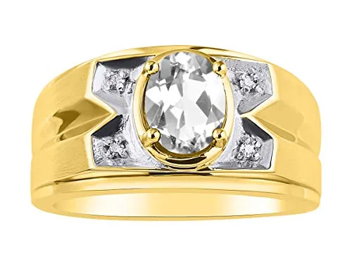 RYLOS Mens Rings Yellow Gold Plated Silver Rings Classic Designer Style 8X6MM Gemstone & Genuine Diamond Ring White Topaz April Birthstone Rings For Men Men's Rings Silver Rings, Size 8,9,10,11,12,13 RYLOS Mens Rings Yellow Gold Plated Silver Rings Classic Designer Style 8X6MM Gemstone & Genuine Diamond Ring White Topaz April Birthstone Rings For Men Men's Rings Silver Rings, Size 8,9,10,11,12,13
