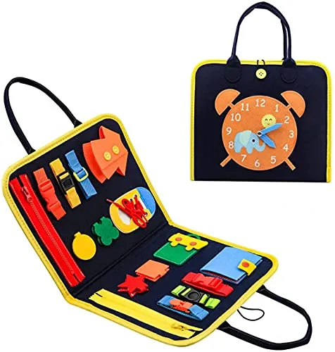 Busy Board Children Montessori Toys Early Education Learning Toys Preschool Busy Board Sensory Development Basic Life Skills Gifts for Girls and Boys (Orange)