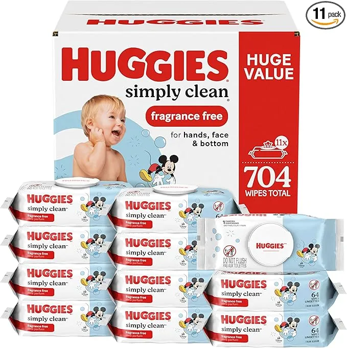 Huggies Simply Clean Baby Wipes, Unscented, 11 Packs, 704 Wipes Huggies Simply Clean Baby Wipes, Unscented, 11 Packs, 704 Wipes