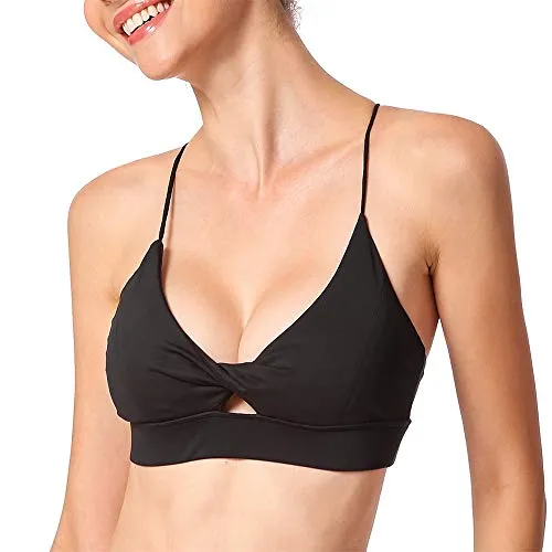 SPORCLO Black Sports Bras for Women Low Impact V Neck Strappy Yoga Bras Cute Padded Workout Bra Criss Cross Back SPORCLO Black Sports Bras for Women Low Impact V Neck Strappy Yoga Bras Cute Padded Workout Bra Criss Cross Back