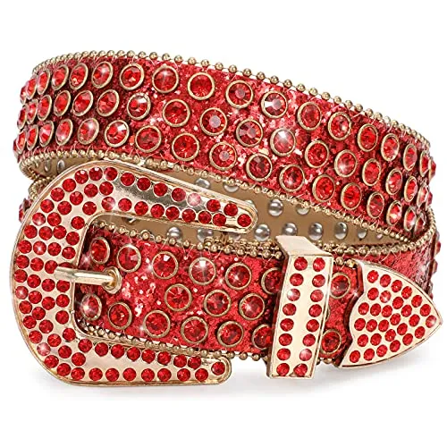 Rhinestone Studded Western Leather Belt, Women Ladies Vintage Cowgirl Bling Design Waist Belts for Pants Jeans Dresses (2-Red, Fit pant 27-32 inch) Rhinestone Studded Western Leather Belt, Women Ladies Vintage Cowgirl Bling Design Waist Belts for Pants Jeans Dresses (2-Red, Fit pant 27-32 inch)