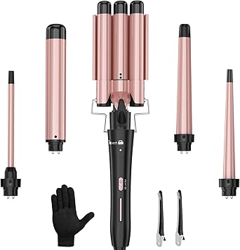 Curling Wand Set, Curling Iron Interchangeable 3 Barrel Wand Curler with Ceramic Tourmaline Professional 5 in 1 Wand Curling Iron, for Women with Curler and Waver Curling Wand Set, Curling Iron Interchangeable 3 Barrel Wand Curler with Ceramic Tourmaline Professional 5 in 1 Wand Curling Iron, for Women with Curler and Waver
