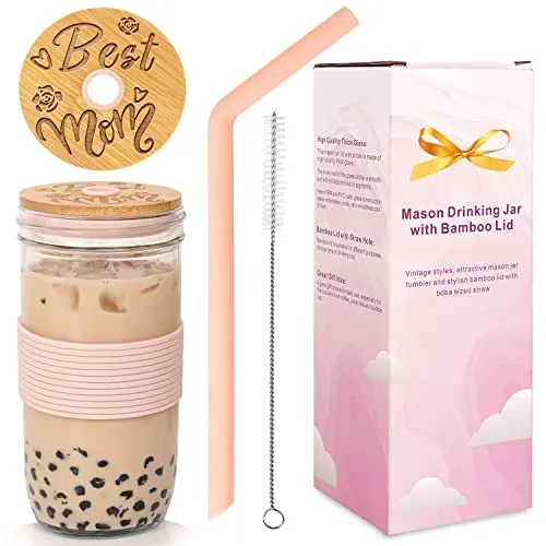 Mothers Day Gifts, Best Mom Ever 24oz Wide Mason Jar with Lid and Straw Novelty Mothers Day Gifts from Daughter Son Birthday Gift for Mom New Mom Gift with Exquisite Box Packing, Pink Straw Mothers Day Gifts, Best Mom Ever 24oz Wide Mason Jar with Lid and Straw Novelty Mothers Day Gifts from Daughter Son Birthday Gift for Mom New Mom Gift with Exquisite Box Packing, Pink Straw